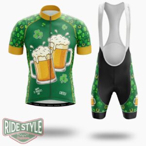 Happy St Patrick's Day Cheers Cycling Jersey Outfit - Short Sleeve Cycling Jersey Kit-White