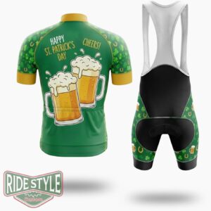 Happy St Patrick's Day Cheers Cycling Jersey Outfit - Short Sleeve Cycling Jersey Kit-White