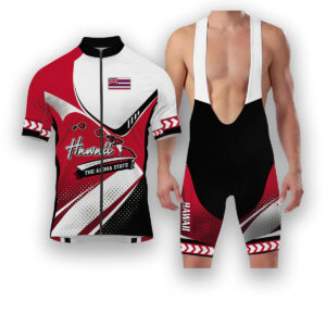 Hawaii States Cycling Jersey, Maps Haftone Vintage Pattern Men Women Jersey Full Kit - Short Sleeve Cycling Jersey Kit-White