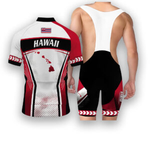 Hawaii States Cycling Jersey, Maps Haftone Vintage Pattern Men Women Jersey Full Kit - Short Sleeve Cycling Jersey Kit-White