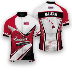 Hawaii States Cycling Jersey, Maps Haftone Vintage Pattern Men Women Jersey Full Kit - Short Sleeve Cycling Jersey-White