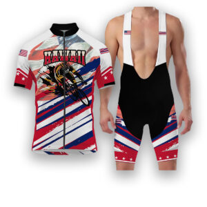 Hawaii States Cycling Jersey, USA Flag Men Women Jersey Full Kit - Short Sleeve Cycling Jersey Kit-White