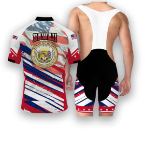 Hawaii States Cycling Jersey, USA Flag Men Women Jersey Full Kit - Short Sleeve Cycling Jersey Kit-White