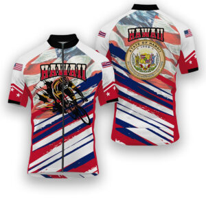 Hawaii States Cycling Jersey, USA Flag Men Women Jersey Full Kit - Short Sleeve Cycling Jersey-White