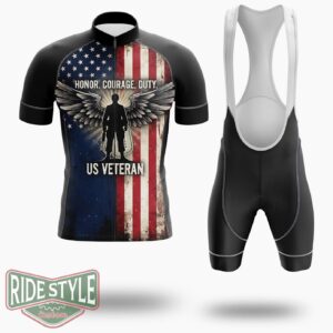 Honor Courage Duty Us Veteran Cycling Jersey Kit - Short Sleeve Cycling Jersey Kit-White