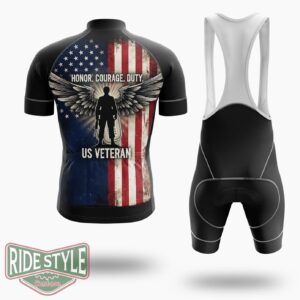 Honor Courage Duty Us Veteran Cycling Jersey Kit - Short Sleeve Cycling Jersey Kit-White