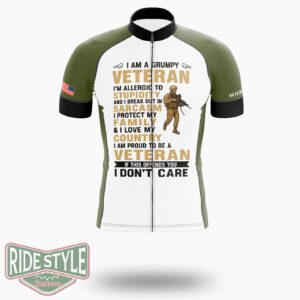I Am A Grumpy Veteran Proud To Be Veteran Cycling Jersey - Short Sleeve Cycling Jersey-White