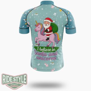 I Believe In Santa And Unicorns Cycling Jersey Kit, Bicycle Clothing - Short Sleeve Cycling Jersey-White
