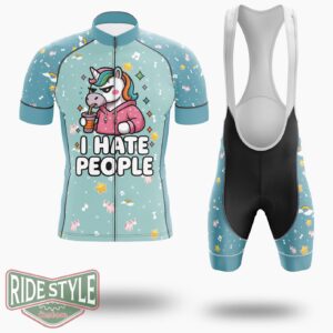 I Hate People Unicorn Sarcastic Cycling Jersey Kit, Bicycle Clothing - Short Sleeve Cycling Jersey Kit-White