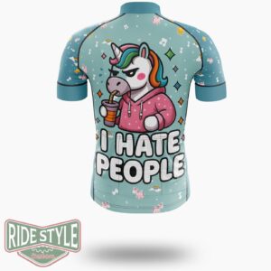 I Hate People Unicorn Sarcastic Cycling Jersey Kit, Bicycle Clothing - Short Sleeve Cycling Jersey-White
