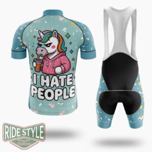 I Hate People Unicorn Sarcastic Cycling Jersey Kit, Bicycle Clothing - Short Sleeve Cycling Jersey Kit-White