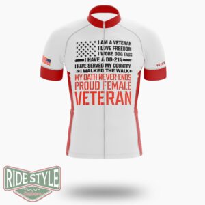 I'm A Veteran, Proud Female Veteran Shirt DD-214 Veteran Woman Cycling Jersey - Short Sleeve Cycling Jersey-White