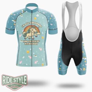 I'm All Unicorns And Freaking Rainbows Cycling Jersey Kit, Bicycle Clothing - Short Sleeve Cycling Jersey Kit-White