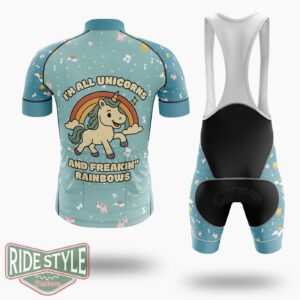 I'm All Unicorns And Freaking Rainbows Cycling Jersey Kit, Bicycle Clothing - Short Sleeve Cycling Jersey Kit-White