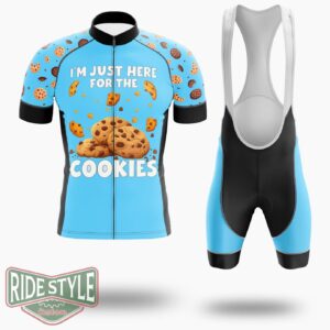 I'm Just Here For The Cookies Funny Chocolate Chip Cookie Cycling Jersey Kit, Bicycle Clothing - Short Sleeve Cycling Jersey Kit-White