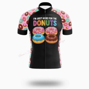 I'm Just Here For The Donuts Cycling Jersey Short Sleeve - Short Sleeve Cycling Jersey-White
