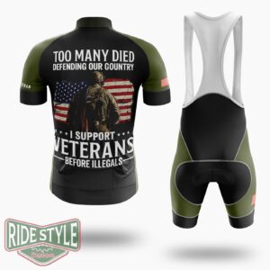 I Support Veterans Before Illegals Veterans Day Shirt, Gift For Veteran Cycling Jersey - Short Sleeve Cycling Jersey Kit-White