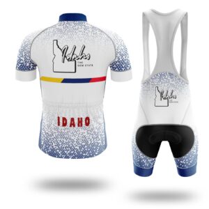 Idaho Cycling Jersey Short Sleeve and Bib, Idaho Map Cycling Jersey - Short Sleeve Cycling Jersey Kit-White