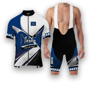 Idaho States Cycling Jersey, Maps Haftone Vintage Pattern Men Women Jersey Full Kit - Short Sleeve Cycling Jersey Kit-White