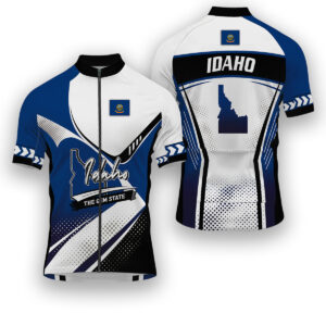 Idaho States Cycling Jersey, Maps Haftone Vintage Pattern Men Women Jersey Full Kit - Short Sleeve Cycling Jersey-White