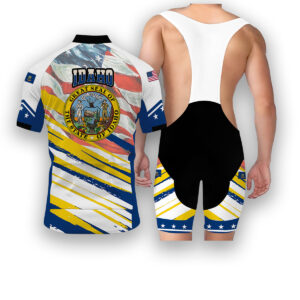 Idaho States Cycling Jersey, USA Flag Men Women Jersey Full Kit - Short Sleeve Cycling Jersey Kit-White