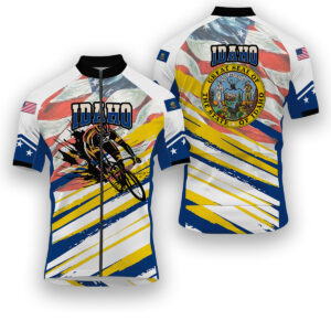 Idaho States Cycling Jersey, USA Flag Men Women Jersey Full Kit - Short Sleeve Cycling Jersey-White