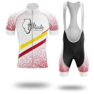 Illinois Cycling Jersey Short Sleeve and Bib Short, Illinois Map Cycling Jersey - Short Sleeve Cycling Jersey Kit-White