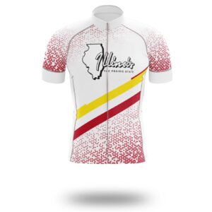 Illinois Cycling Jersey Short Sleeve and Bib Short, Illinois Map Cycling Jersey - Short Sleeve Cycling Jersey-White