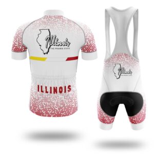 Illinois Cycling Jersey Short Sleeve and Bib Short, Illinois Map Cycling Jersey - Short Sleeve Cycling Jersey Kit-White