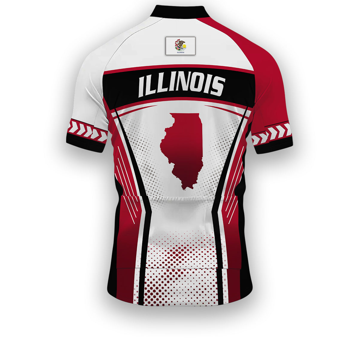 Illinois States Cycling Jersey, Maps Haftone Vintage Pattern Men Women Jersey Full Kit - Short Sleeve Cycling Jersey-White