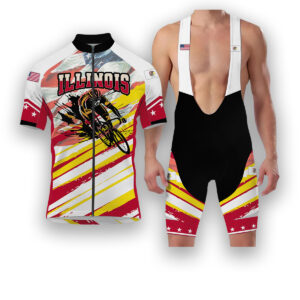 Illinois States Cycling Jersey, USA Flag Men Women Jersey Full Kit - Short Sleeve Cycling Jersey Kit-White