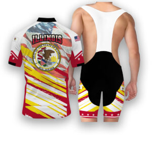 Illinois States Cycling Jersey, USA Flag Men Women Jersey Full Kit - Short Sleeve Cycling Jersey Kit-White