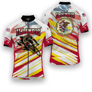 Illinois States Cycling Jersey, USA Flag Men Women Jersey Full Kit - Short Sleeve Cycling Jersey-White