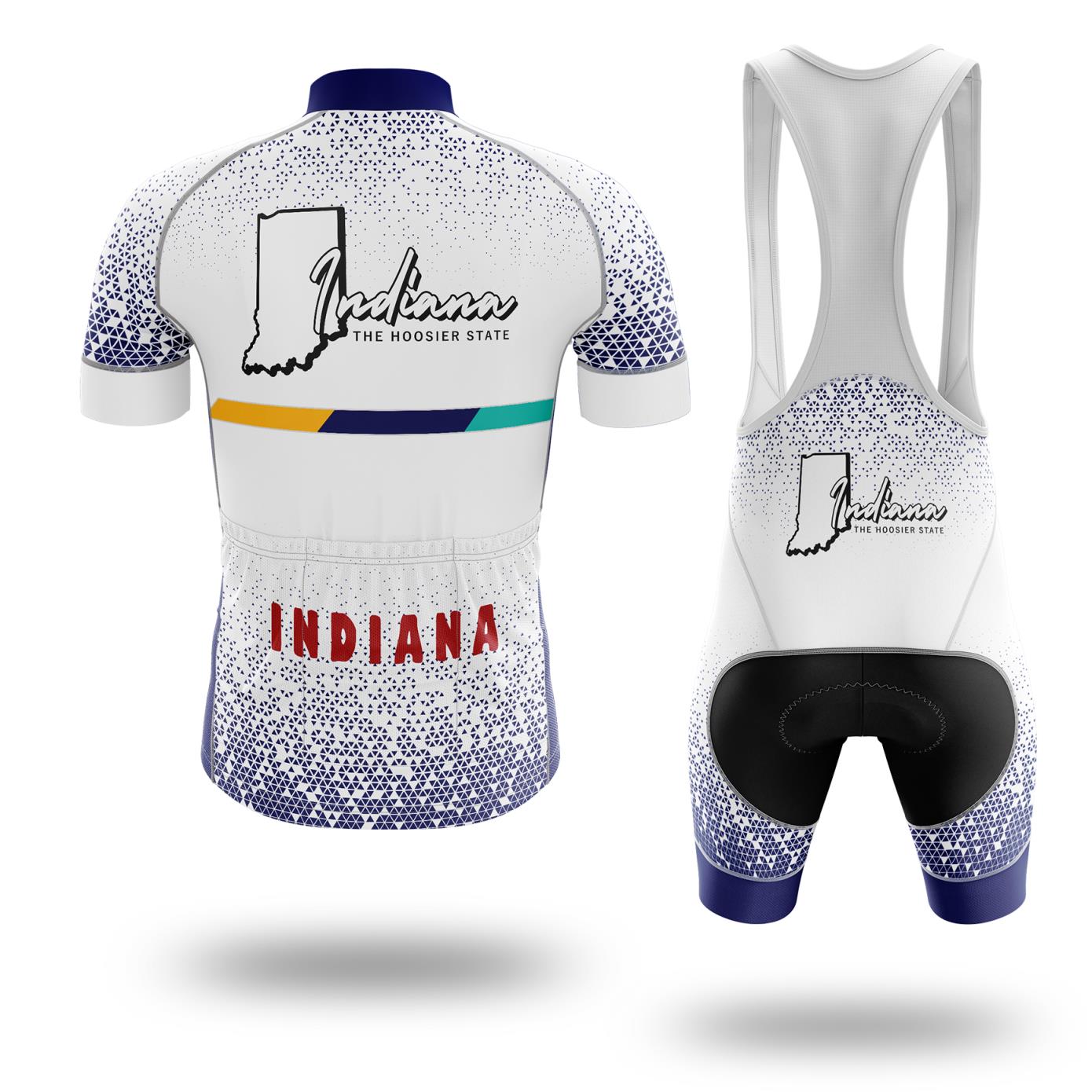 Indiana Map Cycling Jersey and Bib Shorts Set - Short Sleeve Cycling Jersey Kit-White