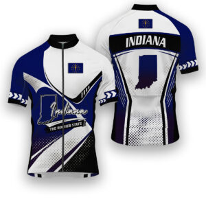 Indiana States Cycling Jersey, Maps Haftone Vintage Pattern Men Women Jersey Full Kit - Short Sleeve Cycling Jersey-White