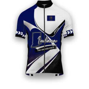 Indiana States Cycling Jersey, Maps Haftone Vintage Pattern Men Women Jersey Full Kit - Short Sleeve Cycling Jersey-White