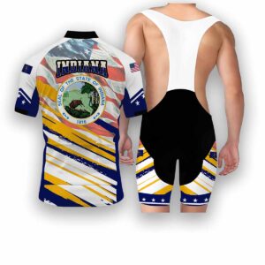 Indiana States Cycling Jersey, USA Flag Men Women Jersey Full Kit - Short Sleeve Cycling Jersey Kit-White
