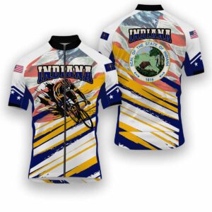 Indiana States Cycling Jersey, USA Flag Men Women Jersey Full Kit - Short Sleeve Cycling Jersey-White
