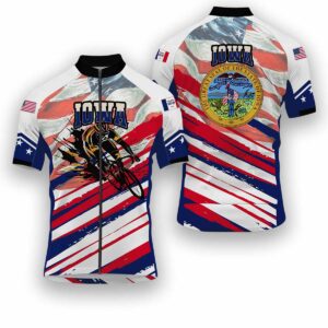 Iowa States Cycling Jersey, USA Flag Men Women Jersey Full Kit - Short Sleeve Cycling Jersey-White