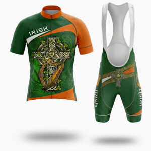 Irish Holiday, Irish Harp, Irish Cross Green Cycling Short Sleeve Jersey Set - Short Sleeve Cycling Jersey Kit-White