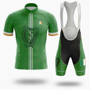 Irish Holiday The Celtic Harp Cycling Short Sleeve Jersey, Green Cycling Full Kit - Short Sleeve Cycling Jersey Kit-White