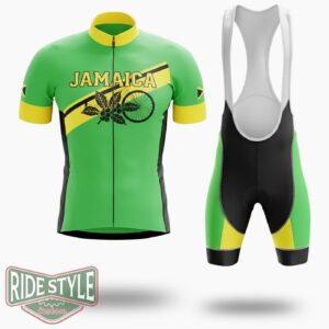 Jamaica Green Cycling Jersey Outfit - Short Sleeve Cycling Jersey Kit-White