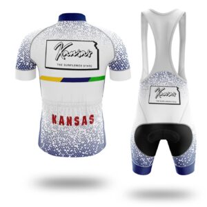 Kansas Cycling Jersey, The Sunflower State Kansas Map Cycling Jersey Set - Short Sleeve Cycling Jersey Kit-White