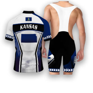 Kansas States Cycling Jersey, Maps Haftone Vintage Pattern Men Women Jersey Full Kit - Short Sleeve Cycling Jersey Kit-White