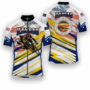 Kansas States Cycling Jersey, USA Flag Men Women Jersey Full Kit - Short Sleeve Cycling Jersey-White