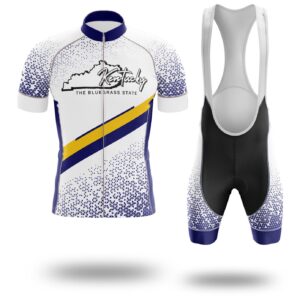 Kentucky Cycling Jersey and Bib Short Set, Kentucky Map The Bluegrass State Cycling Jersey - Short Sleeve Cycling Jersey Kit-White