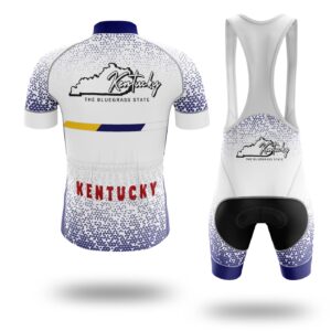 Kentucky Cycling Jersey and Bib Short Set, Kentucky Map The Bluegrass State Cycling Jersey - Short Sleeve Cycling Jersey Kit-White