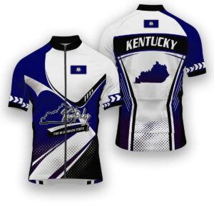 Kentucky States Cycling Jersey, Maps Haftone Vintage Pattern Men Women Jersey Full Kit - Short Sleeve Cycling Jersey-White