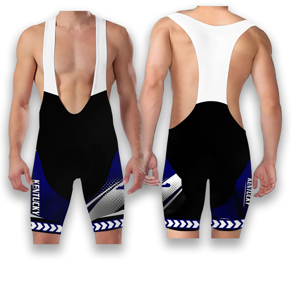 Kentucky States Cycling Jersey, Maps Haftone Vintage Pattern Men Women Jersey Full Kit - Bib Shorts-White