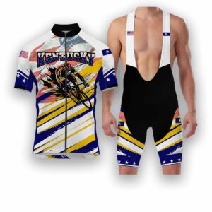 Kentucky States Cycling Jersey, USA Flag Men Women Jersey Full Kit - Short Sleeve Cycling Jersey Kit-White